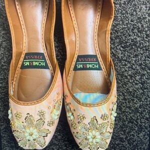 MSGM Floral Embroidered Tan and Cream Flats